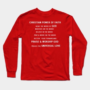 Christian Power of Faith Illustration on Red Background Long Sleeve T-Shirt